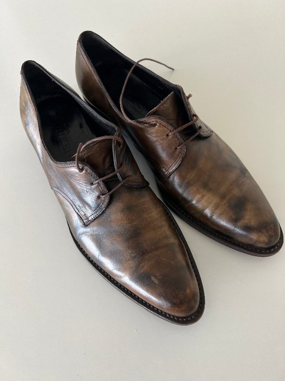 Alexander McQueen Men’s Brown Distressed Leather Derby Shoes Made in Italy 43.5